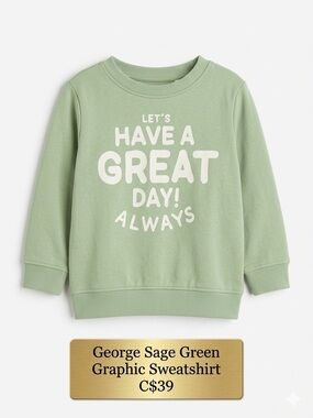 H&M Baby Sage Green Graphic Sweatshirt Great Day Always 4T EUC